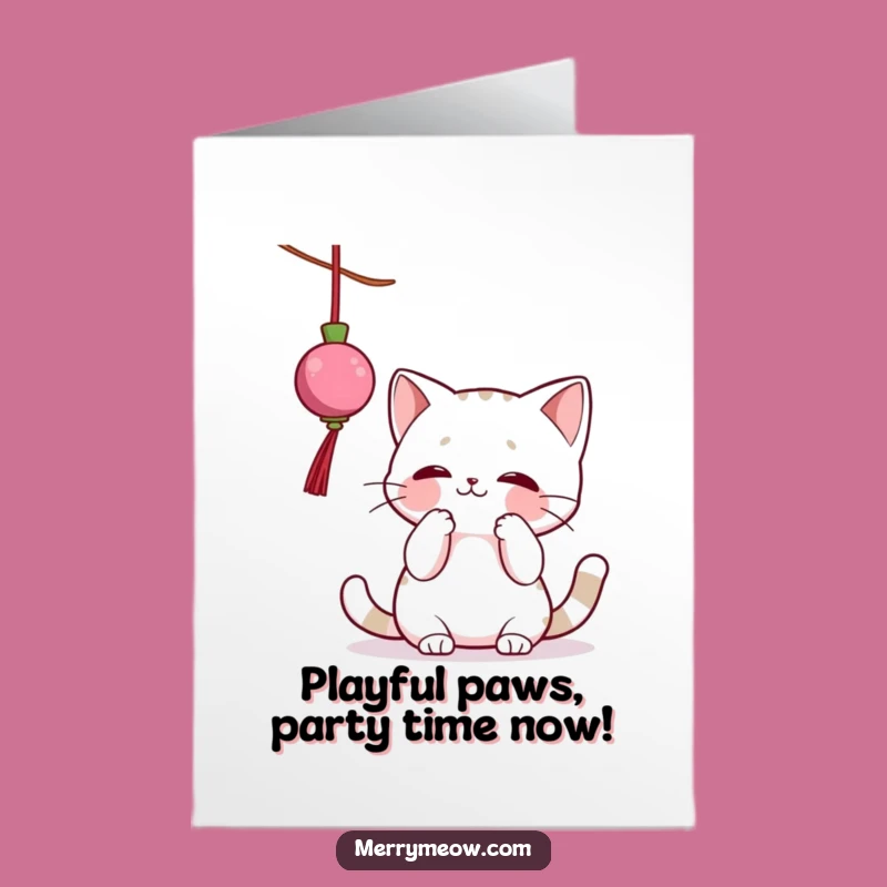Free Printable Birthday Card: Funny Cat Ornament Batting - DIY Joyful Downloadable Gift