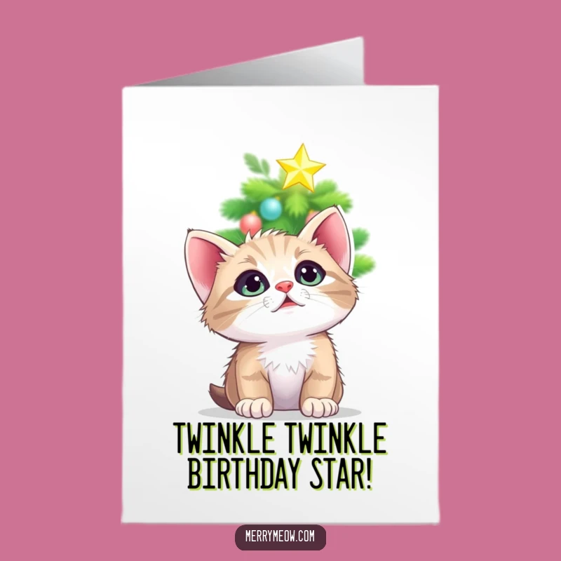 Free Printable Birthday Card: Kitten Adoring Star, Magical Downloadable Birthday Wish