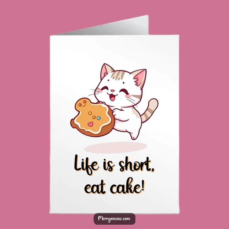 Free Printable Birthday Card: Pouncing Cat & Cookie Fun - Sweet Downloadable Gift!