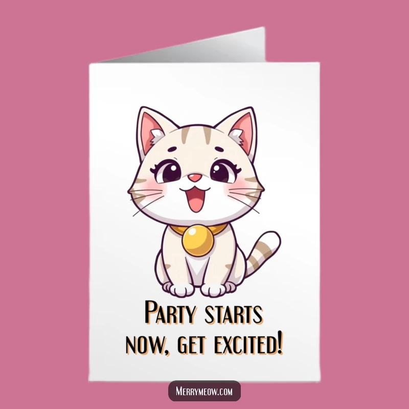 Free Printable Excited Cat Birthday Card: Jingle Bell Downloadable Gift