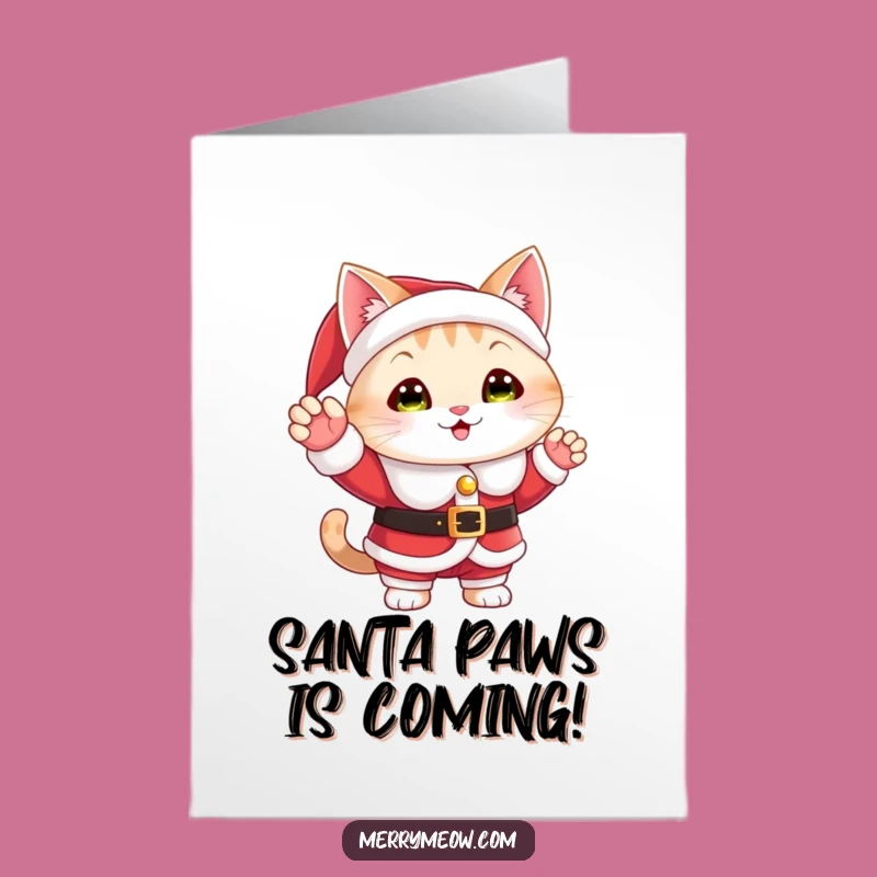 Free Printable Funny Cat Santa Birthday Card - Adorable Waving Kitty Downloadable Gift