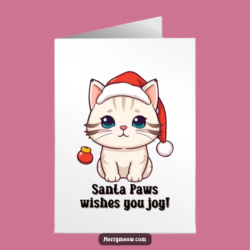 Free Printable Kawaii Cat Birthday Card: Funny Santa Cat Festive Downloadable Gift