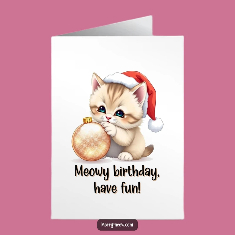 Free Printable Kitten Birthday Card - Santa Hat Fun Download