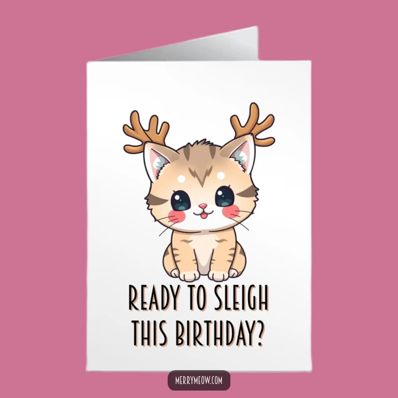 Free Printable Reindeer Cat Birthday Card: Funny Festive Downloadable Gift