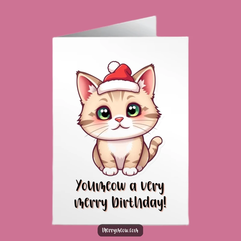 Funny Free Printable Birthday Card: Cat in Santa Hat! Holiday Humor Downloadable Gift