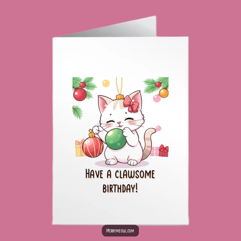 Funny Free Printable Birthday Card: Cat Bats Ornament! Birthday Mischief Gift