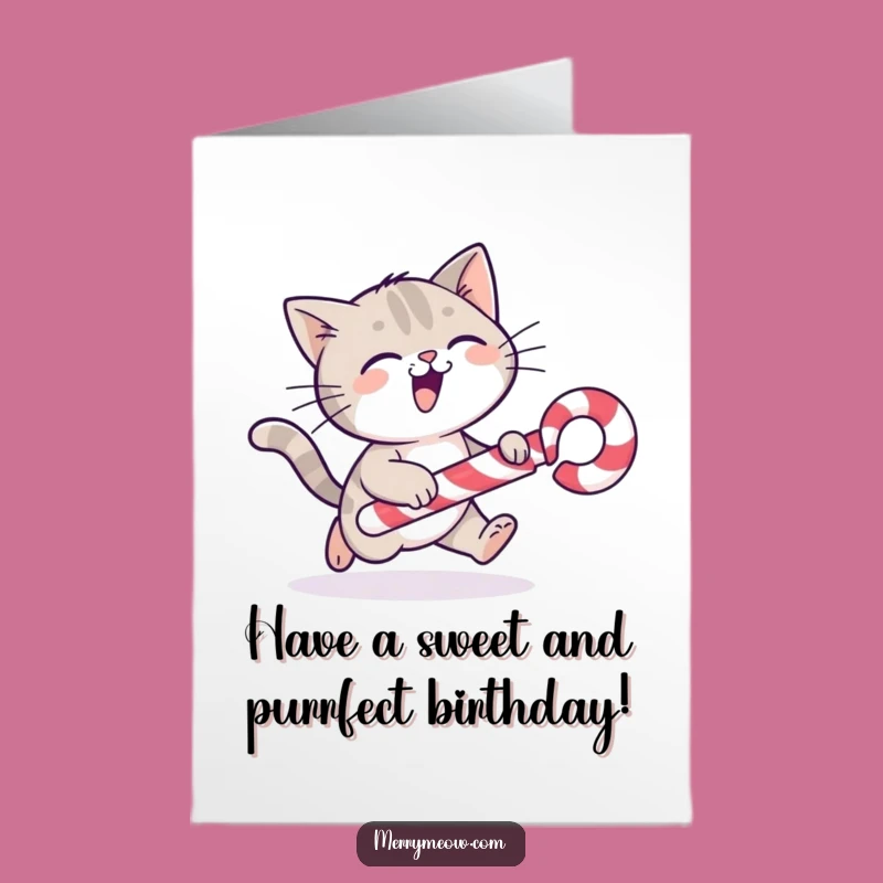 Free Printable Cat Birthday Card: Candy Cane Chase, Funny Downloadable