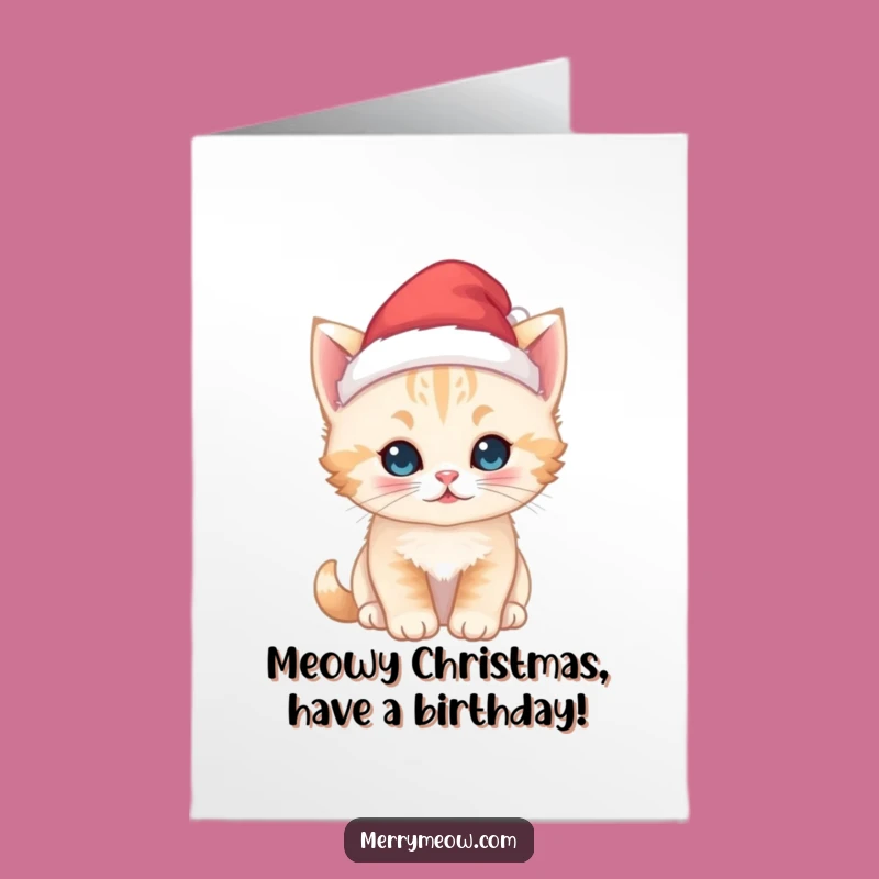 Kawaii Kitten Santa Birthday Card - Free Printable Holiday Fun Gift