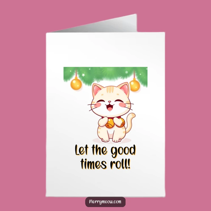 Free Printable Birthday Card: Jingle Bell Cat - Merry & Funny Downloadable!