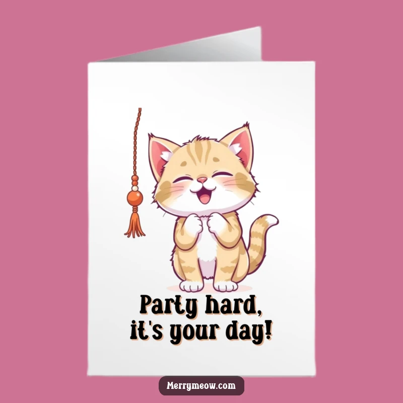 Playful Kitten Tinsel Birthday Card - Free Printable Holiday Fun