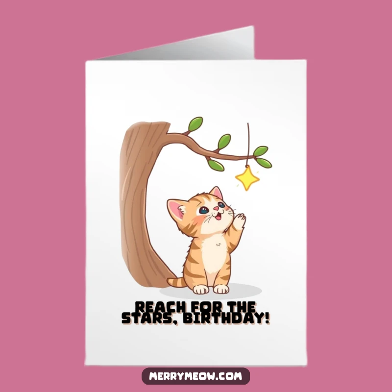 Free Printable Birthday Card: Funny Tabby Kitten Star Chase, Downloadable Fun Gift