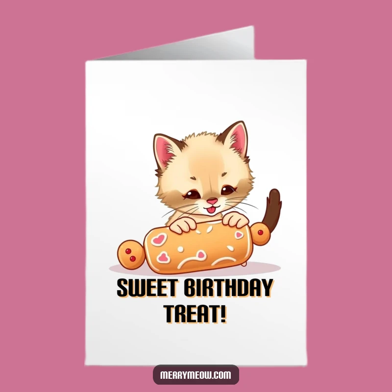 Free Printable Birthday Card: Excited Siamese Kitten & Cookie, Fun Downloadable Gift