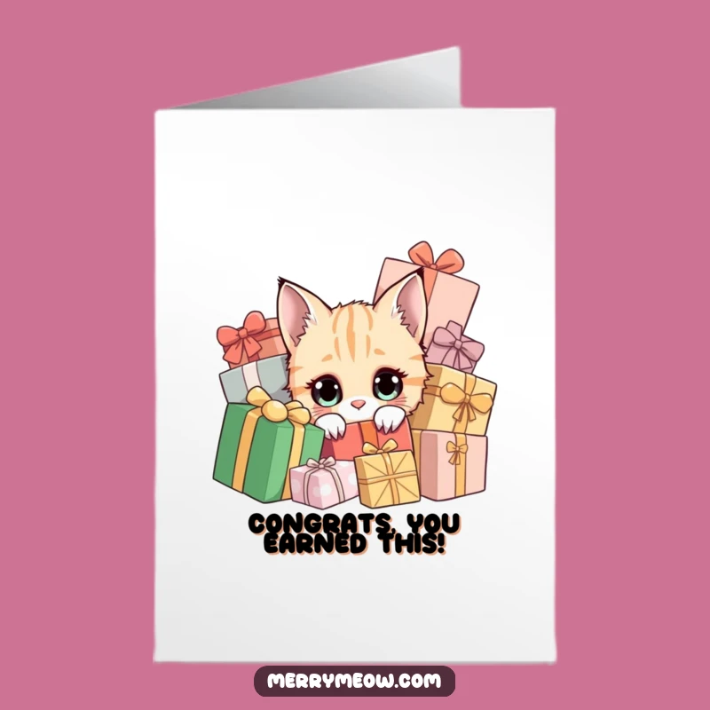 Amusing Free Printable Congrats Card: Cat Presents Peek Humor Downloadable Gift