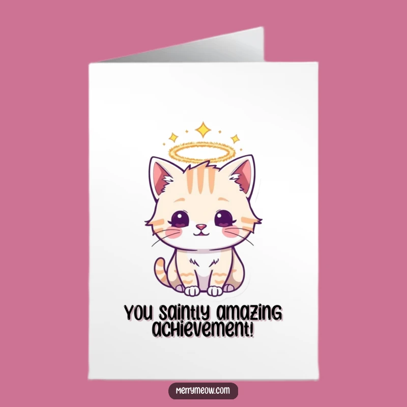 Free Printable Angel Cat Congrats Card: Funny Tinsel Halo Downloadable Success