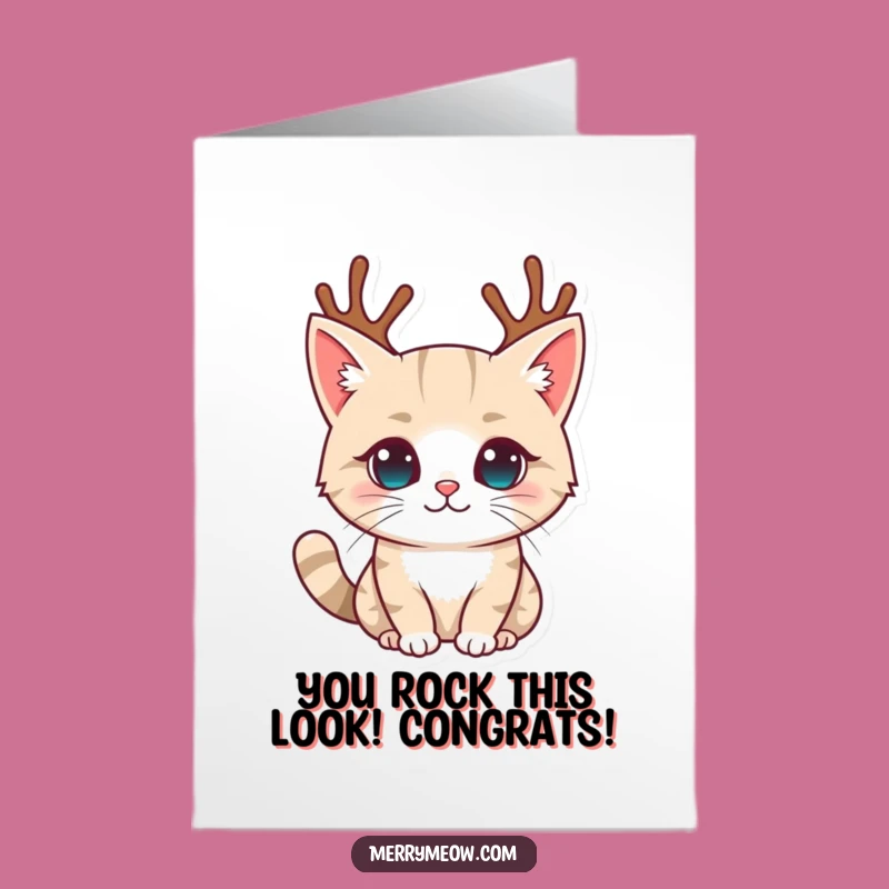 Free Printable Congrats Card: Cat in Reindeer Antlers, Funny Holiday Downloadable Gift