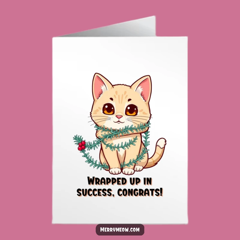 Free Printable Congrats Card: Festive Tinsel Cat - Whimsical Downloadable Gift