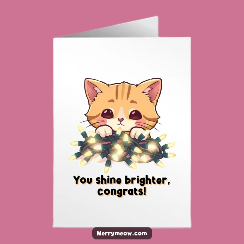 Free Printable Funny Cat Lights Congrats Card - Peekaboo Kitty Downloadable Celebration