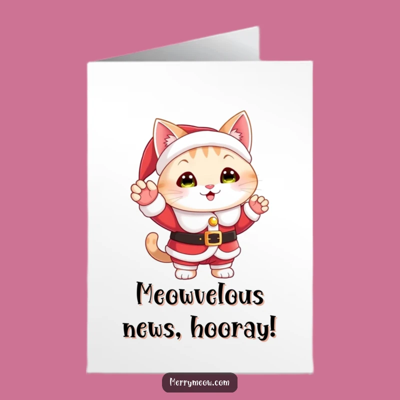 Free Printable Funny Cat Santa Congrats Card - Cheerful Waving Kitty Downloadable Greeting
