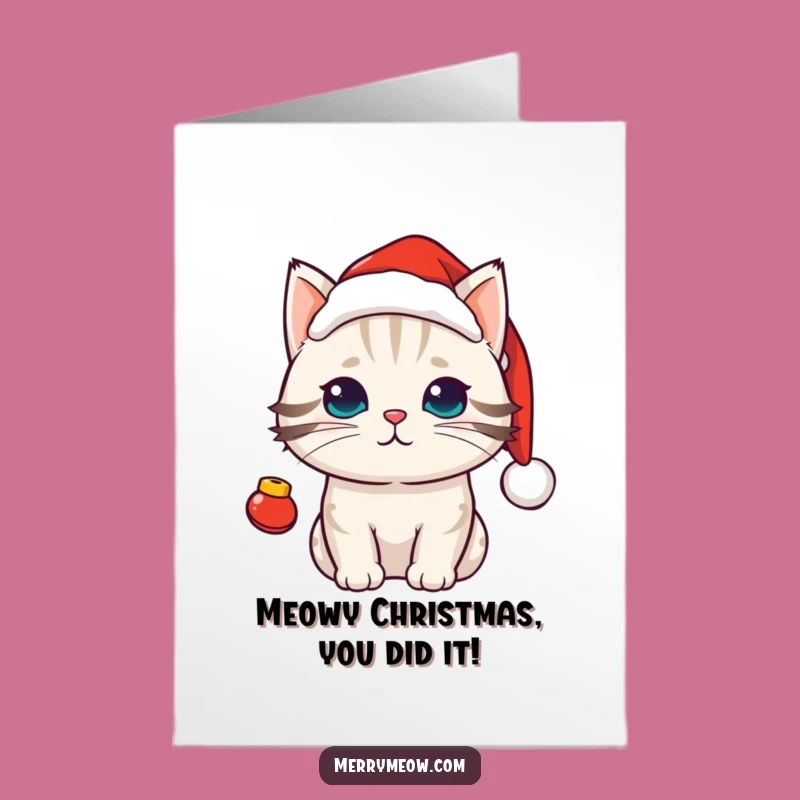 Free Printable Kawaii Cat Congratulations Card: Funny Santa Cat Festive Downloadable