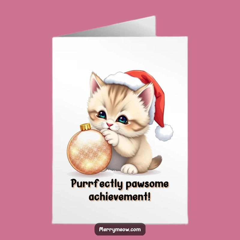 Free Printable Kitten Congrats Card - Santa Hat Celebration Download