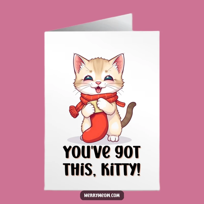 Free Printable Kitten Congrats Card: Stocking Toss Funny Downloadable Gift