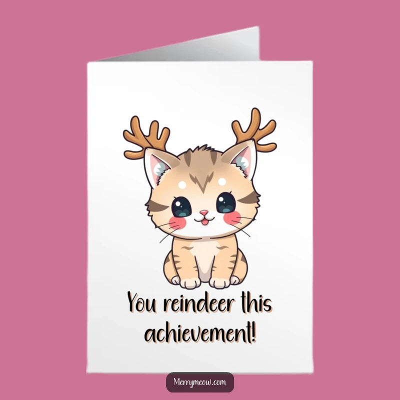 Free Printable Reindeer Cat Congratulations Card: Festive Downloadable Cheer Gift