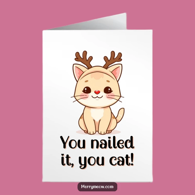 Free Printable Reindeer Cat Congratulations Card: Funny Downloadable Celebration