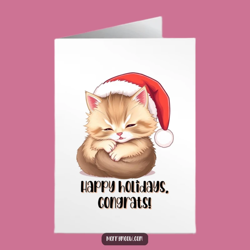 Free Printable Congrats Card: Happy Kitten Santa Hat, Festive Downloadable Celebration