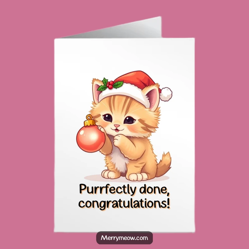 Free Printable Congrats Card: Kitten Santa Hat Ornament Funny