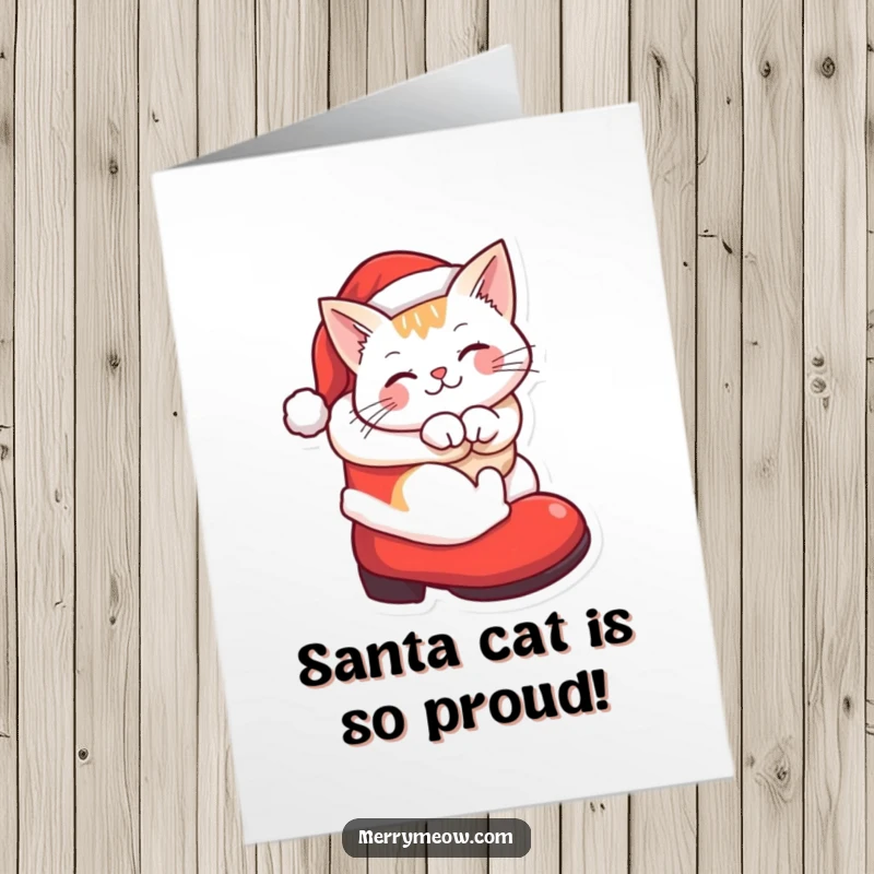 Funny free printable congratulations card featuring a content cat sleeping soundly in a Santa boot, wishing them well.