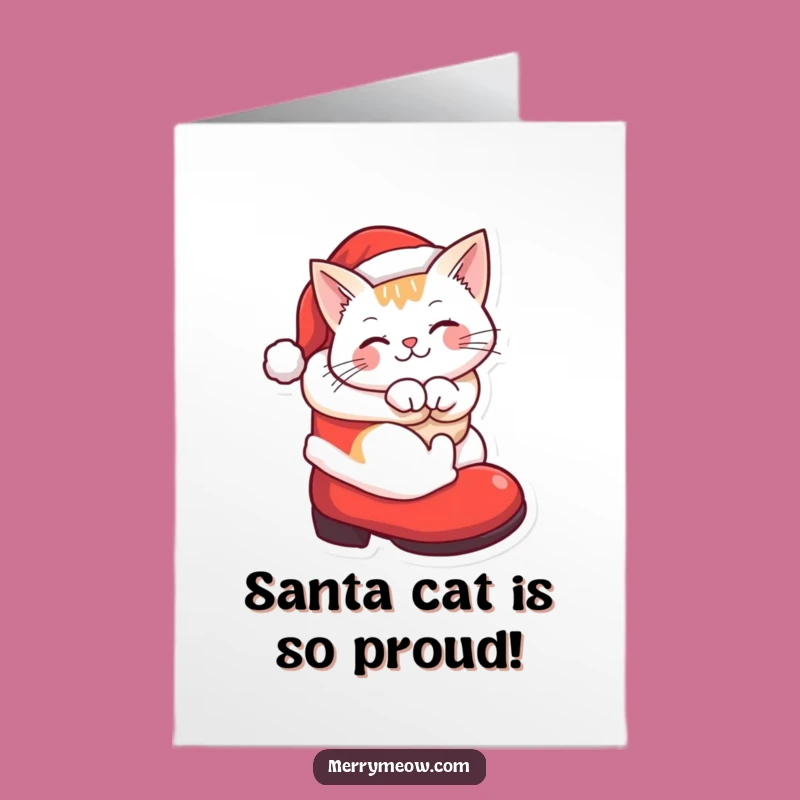 Santa Boot Cat Free Printable Congratulations Card: Warm Downloadable Wishes