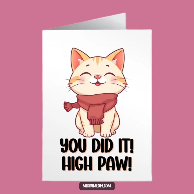 Free Printable Congrats Card: Giggling Cat Festive Scarf - Funny Downloadable Gift