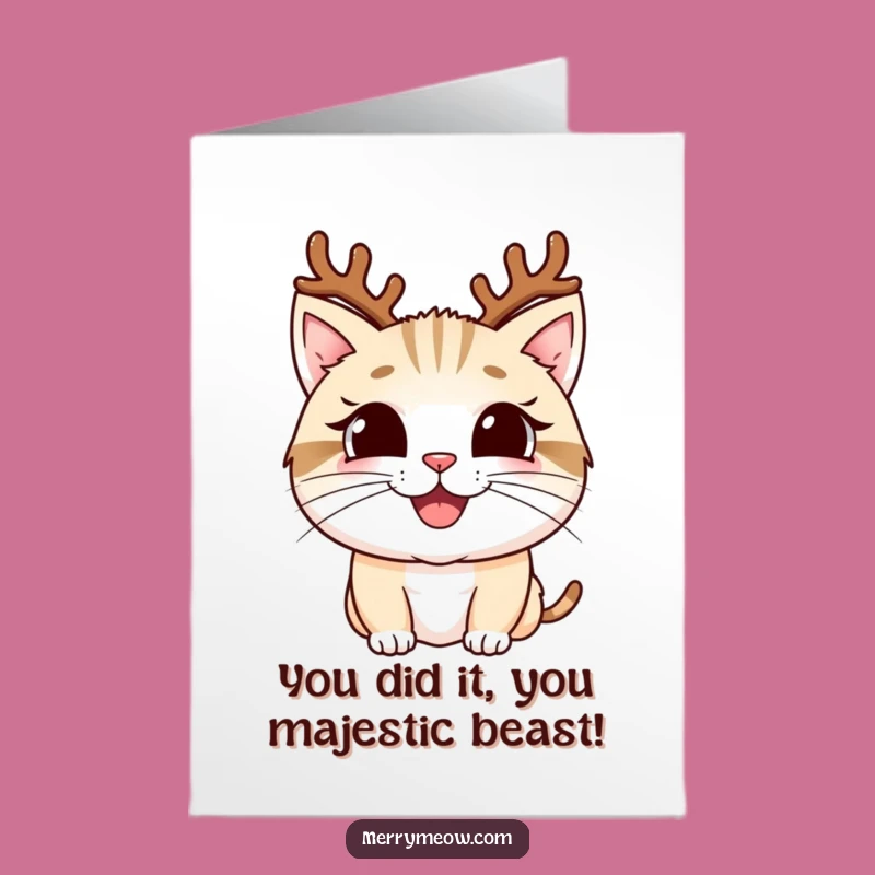 Free Printable Congrats Card: Whimsical Antler Cat for Your Big Wins