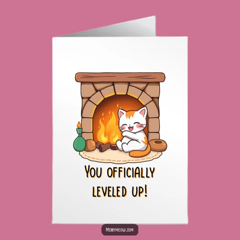 Free Printable Congrats Card: Cozy Cat by Fireplace - Funny Downloadable Gift