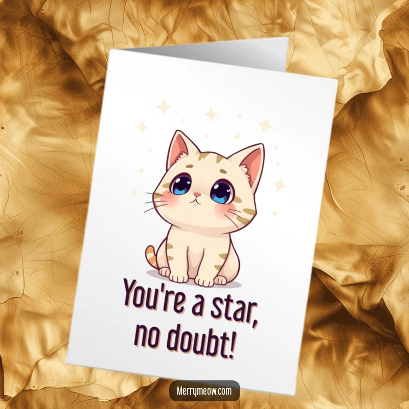 Funny Free Printable Congratulations Card: A cat looking up in surprise at bright, twinkling lights, symbolizing wonder.