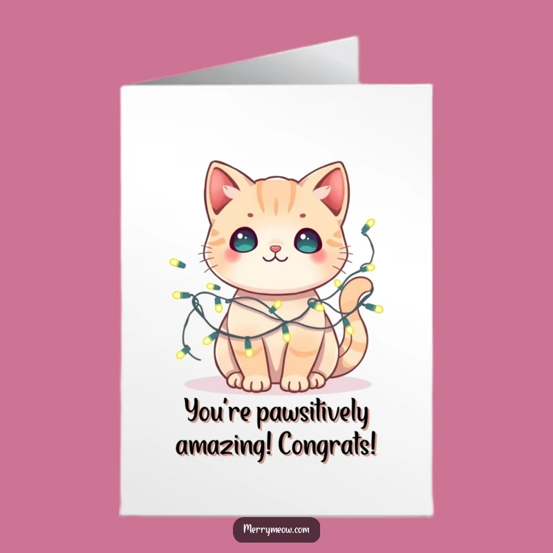 Free Printable Kawaii Cat Congrats Card: Bright Wishes Entangled!