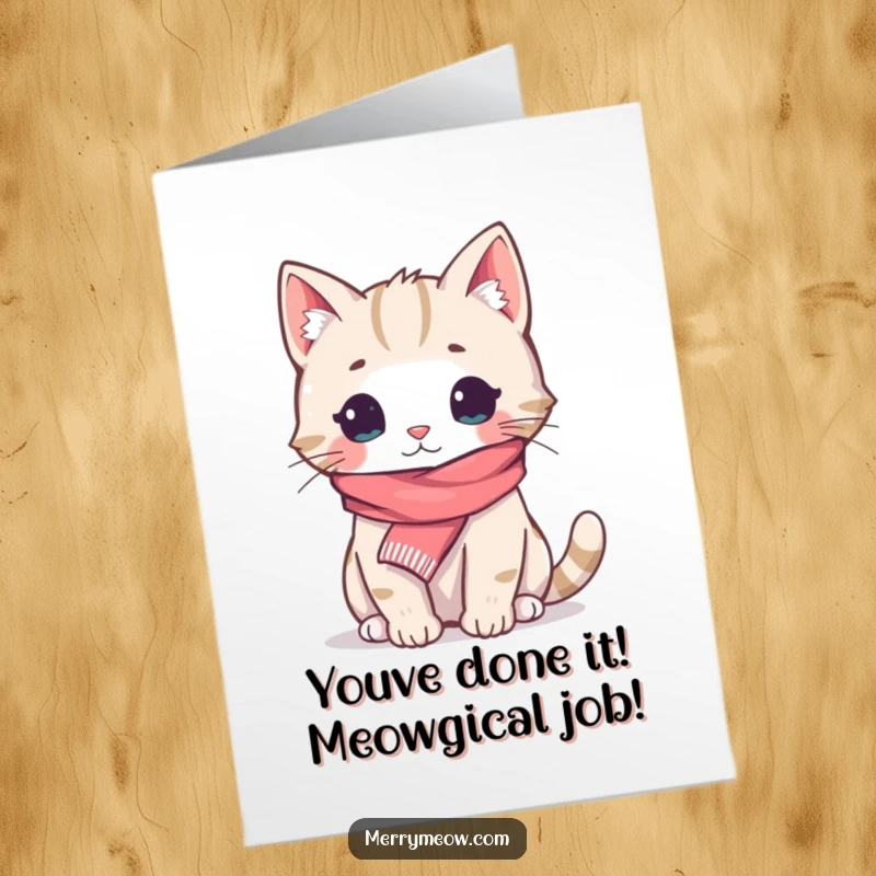 Funny Free Printable Congratulations Card: A sweet cat in a tiny scarf, exuding warmth and happiness for your special news.