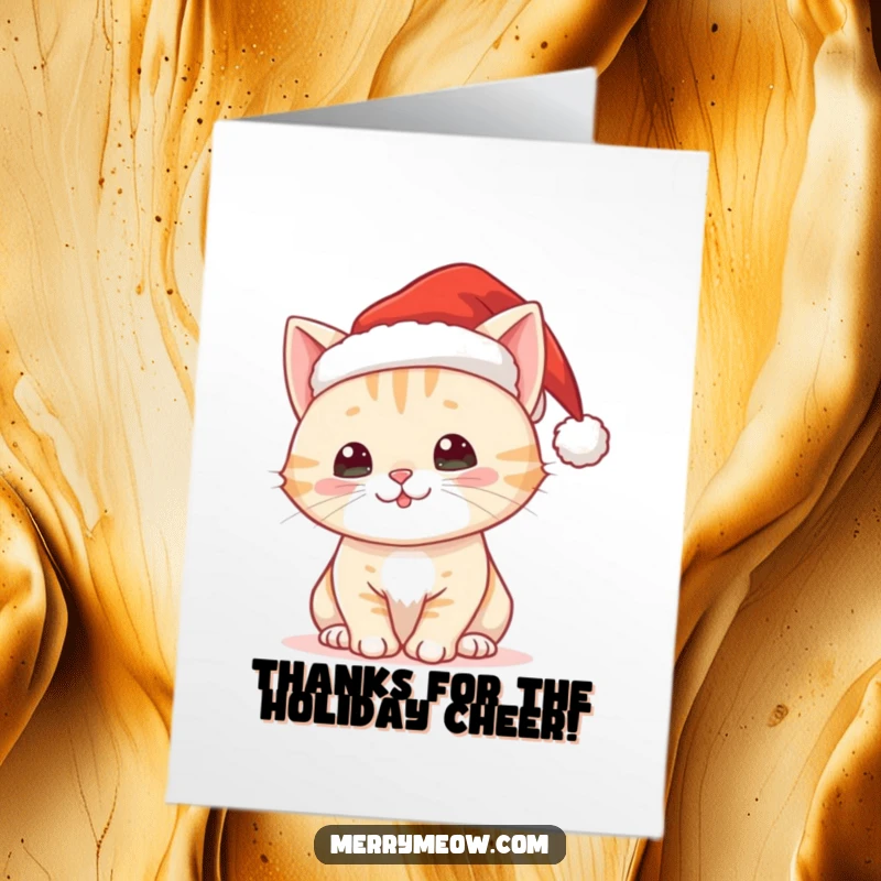 Funny Free Printable Thank You Card: Cute cat in a Santa hat, perfect for sending festive and heartfelt thanks.