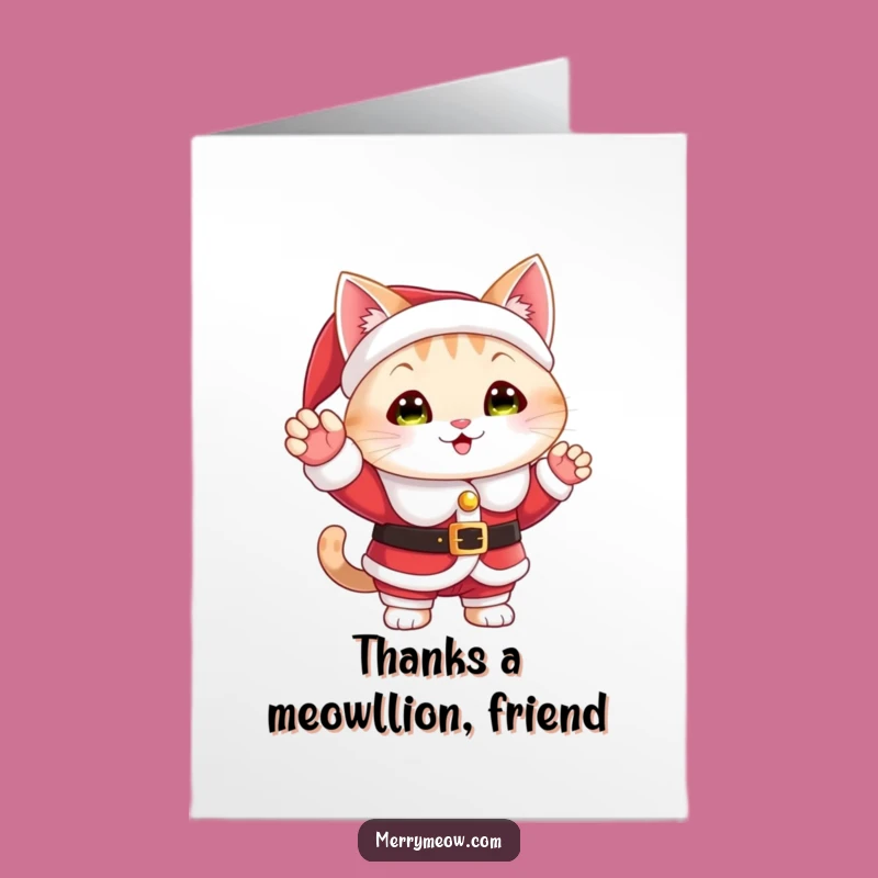 Free Printable Funny Cat Santa Thank You Card - Waving Kitty Downloadable Appreciation