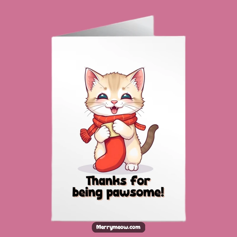 Free Printable Kitten Thank You Card: Stocking Toss Funny Downloadable Gift