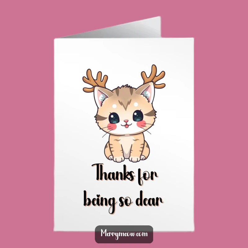 Free Printable Reindeer Cat Thank You Card: Festive Downloadable Appreciation Gift