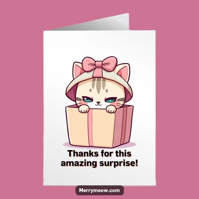 Free Printable Thank You Card: Cat Gift Box Peek Funny