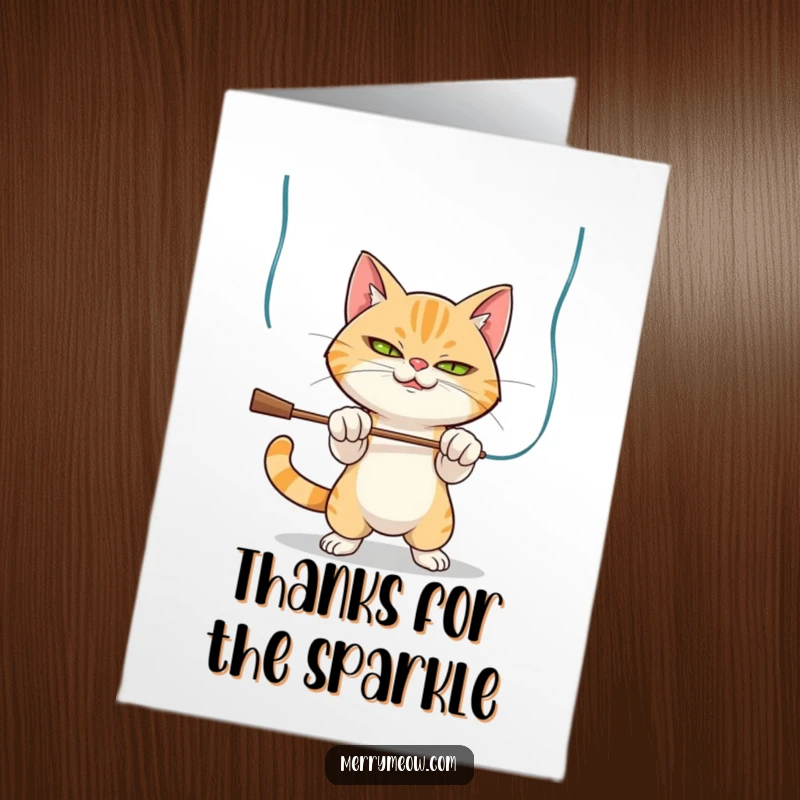 Funny Free Printable Thank You Card: Mischievous cat batting at tinsel, sending a playful thank you note.