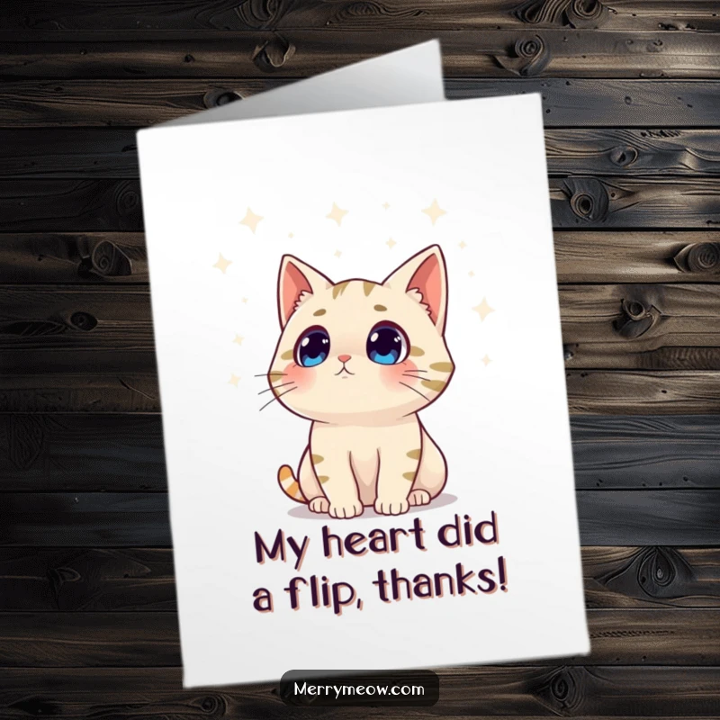 Funny Free Printable Thank You Card: A cat with a look of sweet surprise gazing at vibrant twinkling lights.