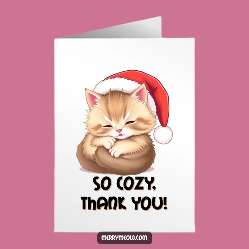Free Printable Thank You Card: Sweet Kitten Santa Hat, Grateful Downloadable Holiday