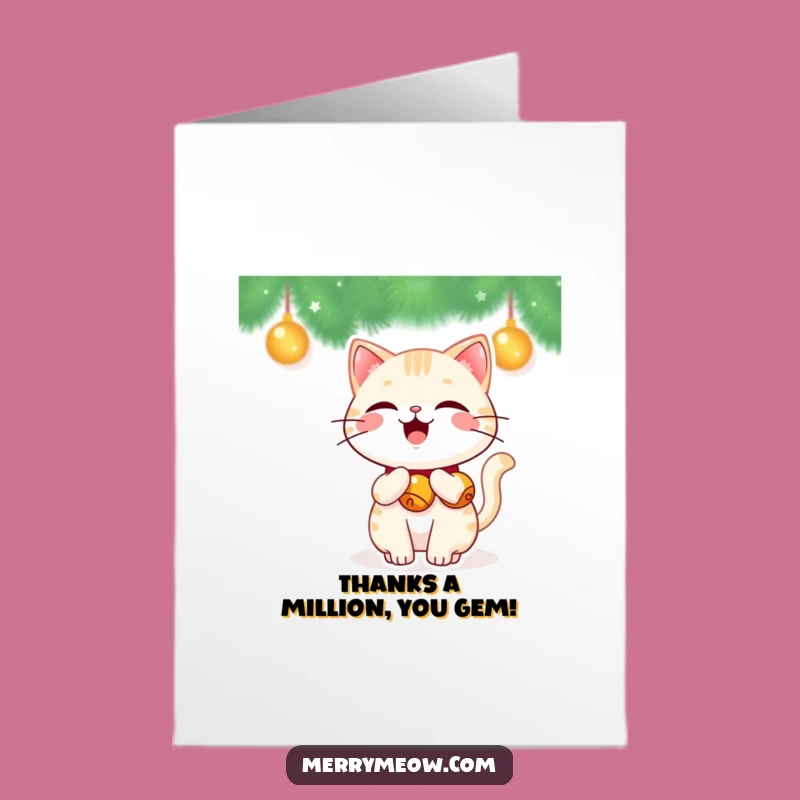 Free Printable Thank You Card: Jingle Bell Cat - Cheerful Gratitude Downloadable!