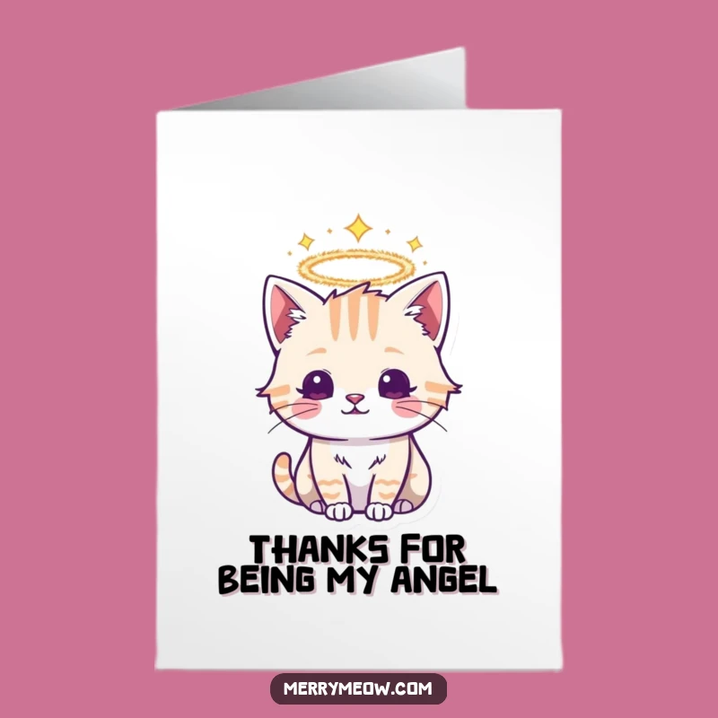 Free Printable Angel Cat Thank You Card: Funny Tinsel Halo Downloadable Gratitude