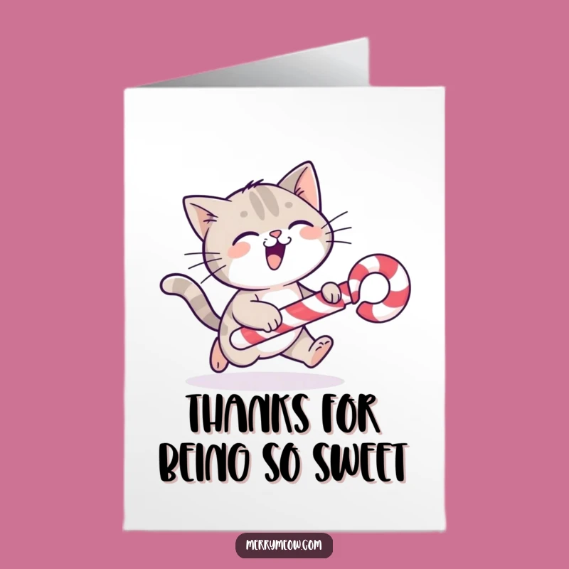 Free Printable Thank You Cat Card: Candy Cane Fun, Funny Downloadable