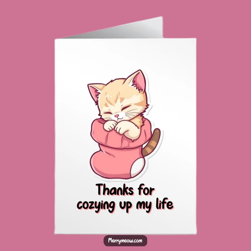 Free Printable Thank You Card: Grateful Kitten in Stocking for Thanks