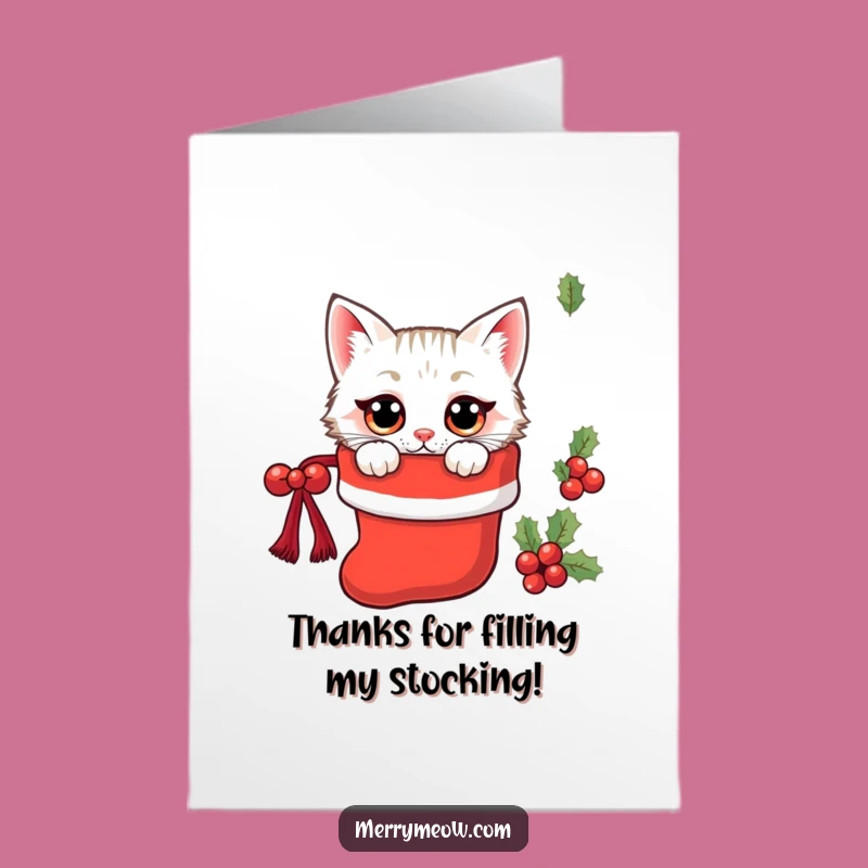 Free Printable Kawaii Cat Thank You Card: Stocking Surprise Funny Downloadable